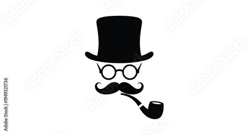 Gentleman s face with top hat mustache and pipe silhouette