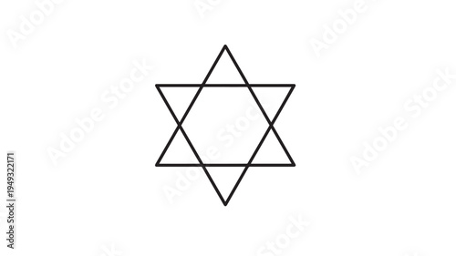 Star of David icon with six points, a fundamental symbol of Judaism and Jewish identity, presented in a minimalist outline.