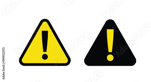 Two warning signs one yellow and one black in a stark silhouette