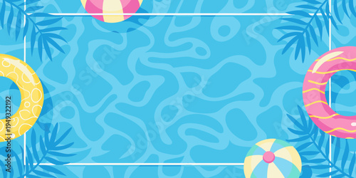 Colorful inflatable toys float above a refreshing blue swimming pool