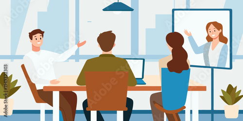 Job interview in progress with a candidate presenting to a panel