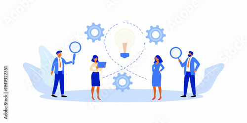 Team collaboration focusing on a bright idea and innovative solutions