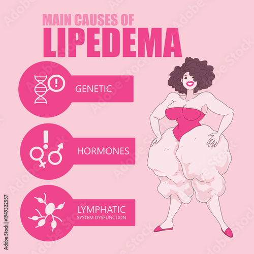 Women's disease. Main causes of lipedema. Healthcare infographic. Medical infographic. Vector illustration. 