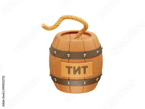 TNT Barrel with Fuse icon 3d render illustration