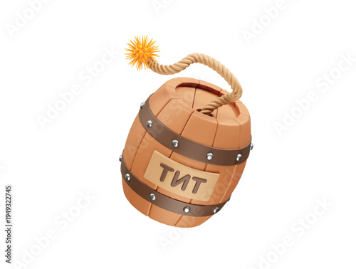 TNT Barrel Bomb with Lit Fuse icon 3d rendering illustration