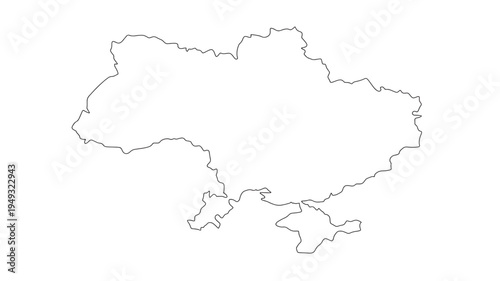 Map outline of Ukraine with a simple black border on a white background, representing the country's geographical shape.