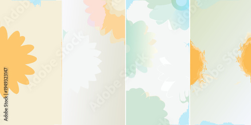 Abstract colorful brushstrokes and a sunflower detail in vertical panels