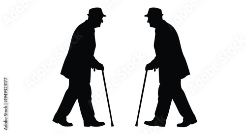 Two elderly men with canes facing each other a striking silhouette