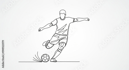 Soccer Player Kicking Ball Line Art Illustration.