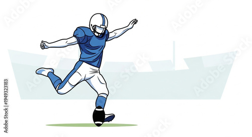 American Football Player Kicking Ball During Game Action.