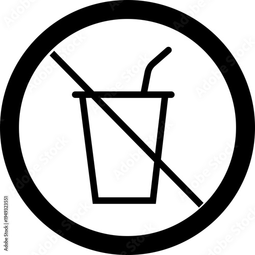 No drink icon prohibition beverage symbol, forbidden cup with straw sign for public places, safety rule warning pictogram vector illustration design
