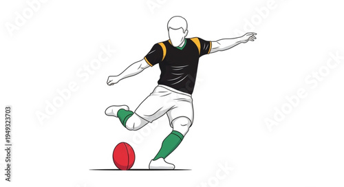 Rugby Player Kicking Ball During Game Action.