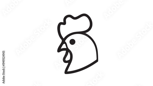 Rooster head icon with a bold black outline on a white background, representing a farm animal. featuring chicken, bird, poultry with fowl and