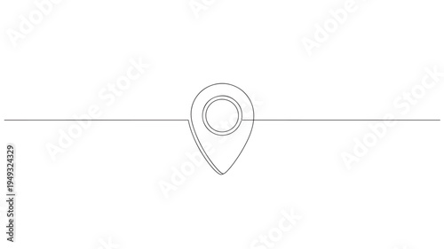Location pin icon with a minimalist single line design on a white background, representing a pinpoint.