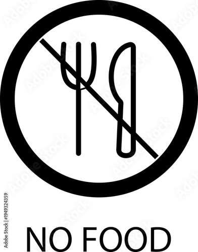 No food icon prohibition meal symbol with fork spoon plate sign, forbidden eating rule pictogram for public places, restaurant safety notice vector illustration