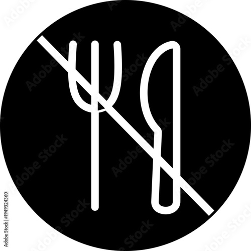 No food icon prohibition meal symbol with fork spoon plate sign, forbidden eating rule pictogram for public places, restaurant safety notice vector illustration