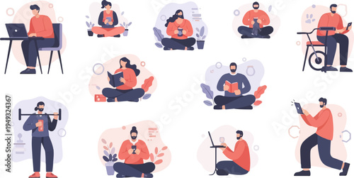 Diverse individuals engage in leisure, work, and hobbies