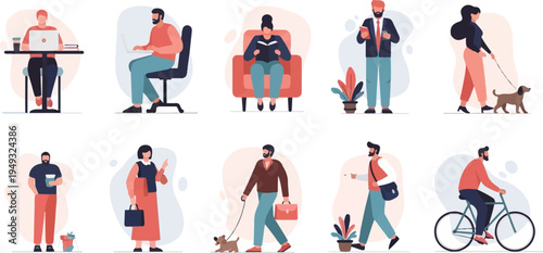 Diverse individuals engage in daily activities, work, and leisure pursuits