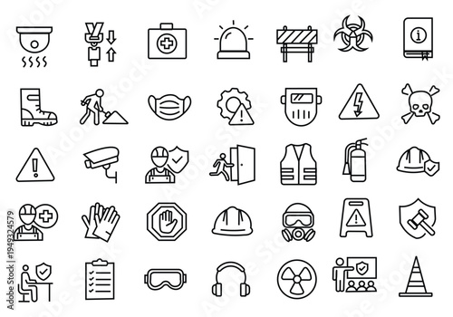 Work safety icon set. Editable line icons. Vector illustration.