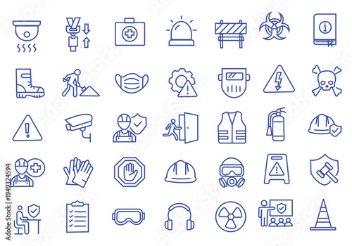 Work safety icon set. Editable line icons. Vector illustration.