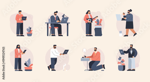 Diverse individuals engage in various activities, including work and leisure