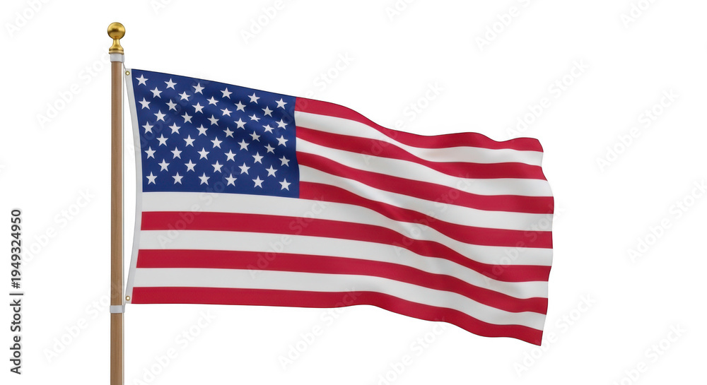 Fototapeta premium Waving american flag on pole