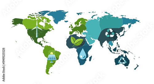 Eco-Friendly World Map: Global Sustainability & Renewable Energy Sources