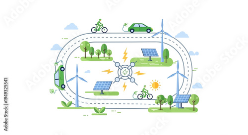Sustainable Energy Ecosystem: Smart Grid Powering Electric Vehicles, Bikes, Solar Panels & Wind Turbines for a Green Future