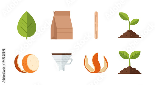 Eco-Friendly Composting & Organic Waste Elements: Sustainable Living, Recycling & Green Gardening Vector Illustration