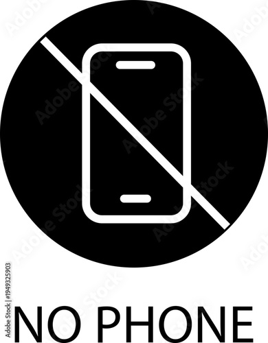 No phone icon prohibition mobile symbol with smartphone sign, forbidden device rule pictogram for public places, school safety notice vector illustration