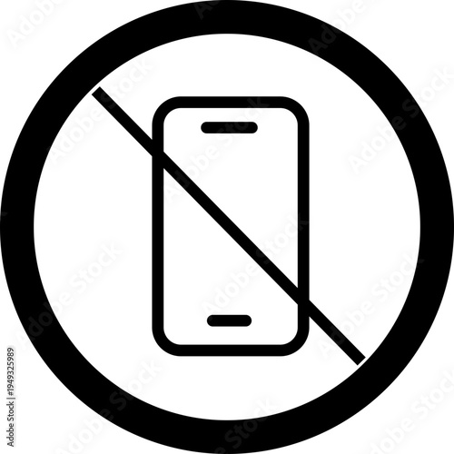 No phone icon prohibition mobile symbol with smartphone sign, forbidden device rule pictogram for public places, school safety notice vector illustration