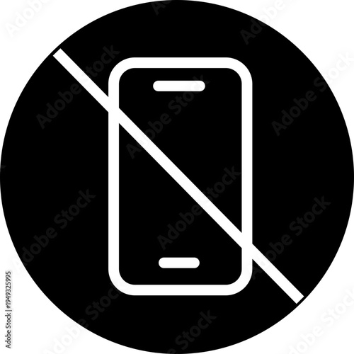 No phone icon prohibition mobile symbol with smartphone sign, forbidden device rule pictogram for public places, school safety notice vector illustration