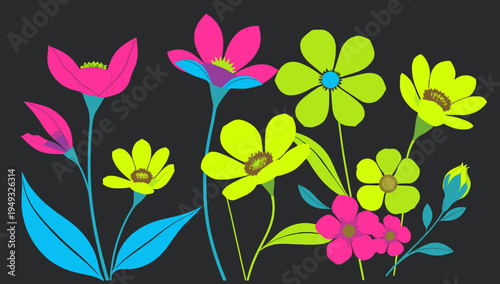 A vibrant and modern floral illustration evokes feelings of freshness and optimism. Perfect for backgrounds, branding, or adding a pop of color to dig