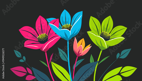 A modern and minimalist floral arrangement against a dark background evokes feelings of growth and tranquility. Ideal for website backgrounds, social 