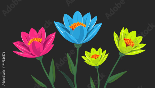 A bold, digital illustration of a pink flower against a dark background evokes feelings of beauty and freshness, perfect for springtime promotions or 