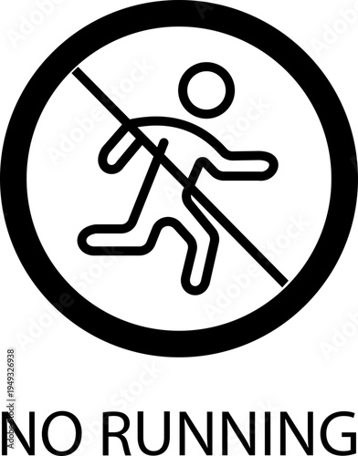 No running icon prohibition runner symbol with forbidden running sign, safety rule pictogram for public places, school hallway warning vector illustration design