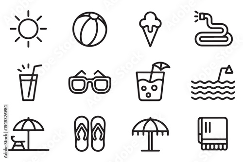 Minimalist Summer Holiday and Beach Icon Collection for Travel Design