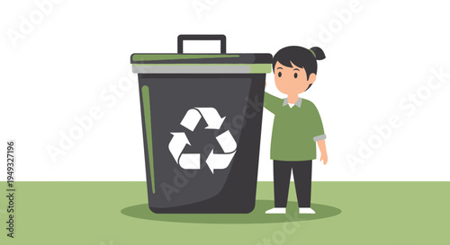 Young Child with Recycling Bin Promoting Environmental Awareness and Sustainability