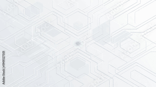 White and light gray isometric technology pattern background with hexagons and lines