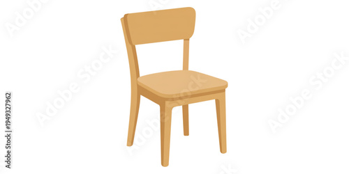 A simple wooden dining chair with a sturdy backrest and a flat seat for comfortable daily sitting Vector