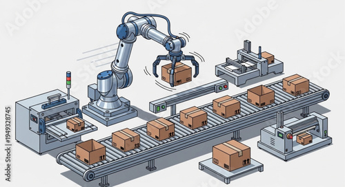 Automated Robotic Arm Working on a Conveyor Belt System.