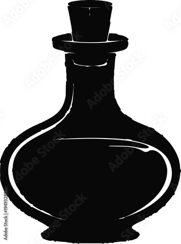 Black bottle with stopper on white background simple illustration