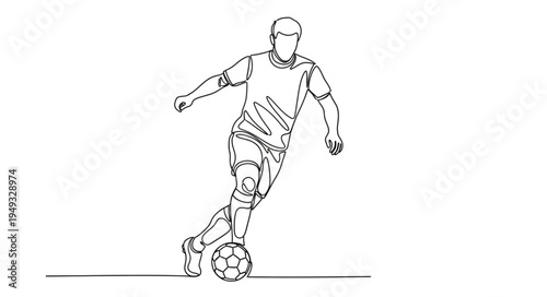 Soccer player kicking ball line art illustration.