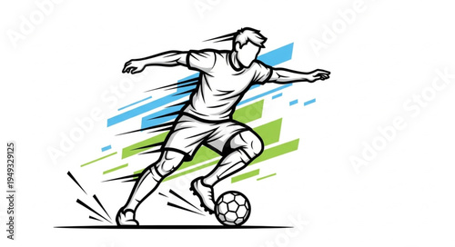 Soccer Player Kicking Ball Dynamic Action Sketch.