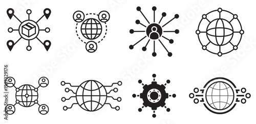 network nodes and global connectivity flat design vector illustration