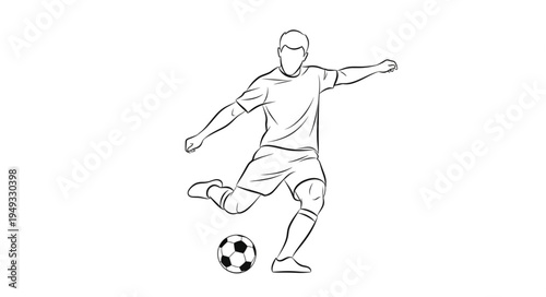 Soccer player kicking a ball sketch illustration.
