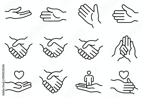 Helping Hands Minimal Line Icons Support Care Kindness Assistance Charity Gesture Hand Outline Simple Symbol Compassion Aid Community Solidarity Humanity Trust Service