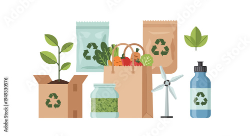 Sustainable Living Concept: Recycling, Green Energy, and Eco-Friendly Lifestyle Elements