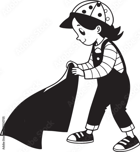 Happy cartoon character illustration of a funny man with a sword, designed as a cute vector drawing for comic book art