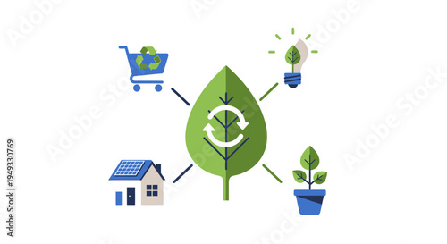 Sustainable Living & Eco-Friendly Lifestyle Concept with Green Energy, Recycling, and Responsible Consumption